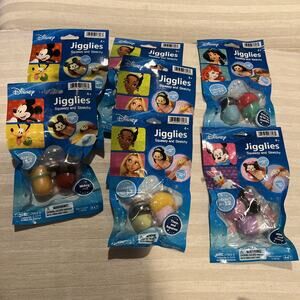 Disney Jigglies 7 Packages Mickey Pluto/Ariel Jasmin/Tiana Rapunzel/Minnie Daisy